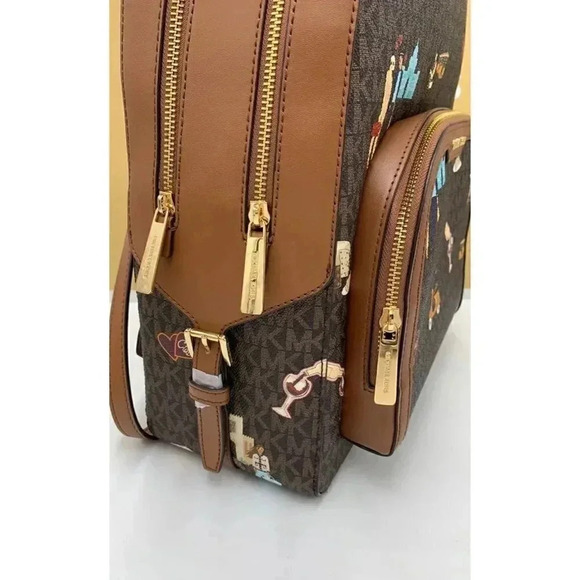 MICHAEL KORS JET SET GIRLS LARGE ZIP JAYCEE BACKPACK - BROWN MULTI - Picture 6 of 11